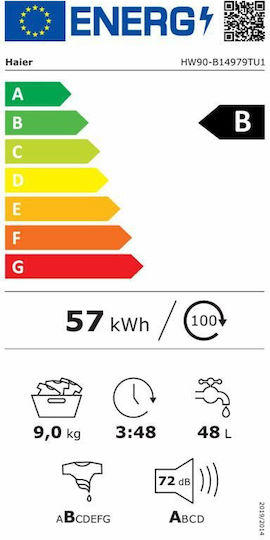 Haier Πλυντήριο Ρούχων 9kg με Τεχνολογία Ατμού 1400 Στροφών HW90G-B14979TU1S