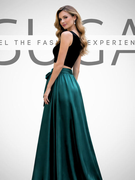 Satin High-waisted Maxi Skirt Petrol Blue