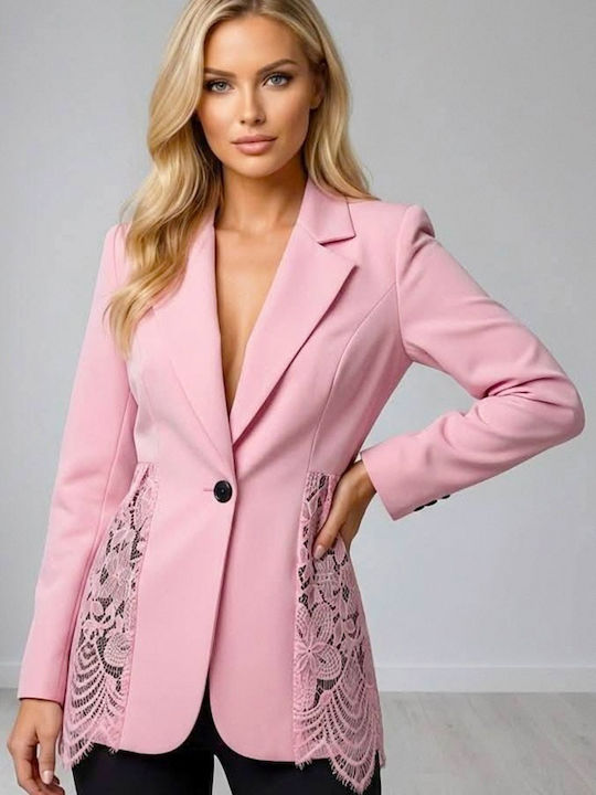 Lung Blazer pentru femei Sacou Pink