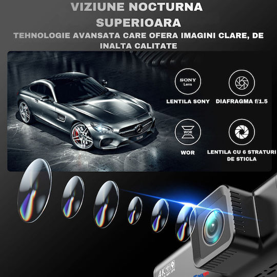 Taggo Taggo Autodigitale Videorekorder für Autos 4K mit Bildschirm 3.16" WLAN GPS und Rückfahrkamera