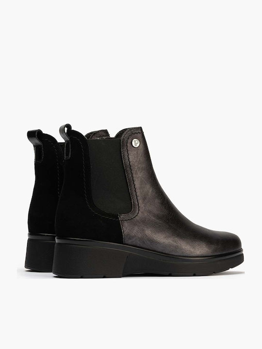 Leder Stiefeletten Damen Schwarz