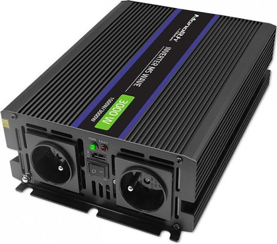 Qoltec Inverter für Autos Modifizierte Sinuswelle 3000W zur Umwandlung von 12V DC in 230V AC