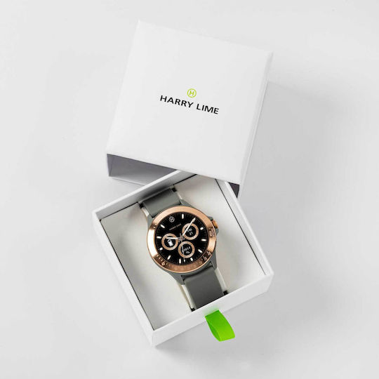 Harry Lime HA07 Aluminium 44mm Smartwatch mit Herzfrequenzsensoren (Rose Gold / Grau Silikon)
