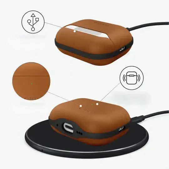 Tech-Protect Naturalfit Case Leather in Brown color for Apple AirPods Pro 3