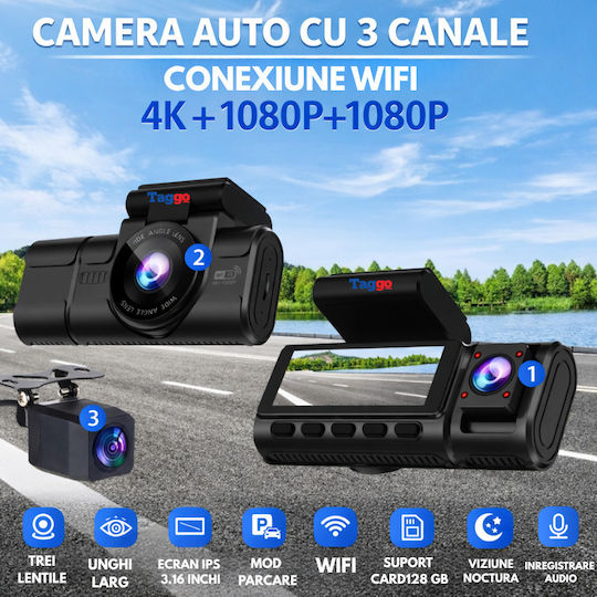 Taggo Σετ Κάμερα DVR Αυτοκινήτου 4K με Οθόνη Wi-Fi & Κάμερα Οπισθοπορείας