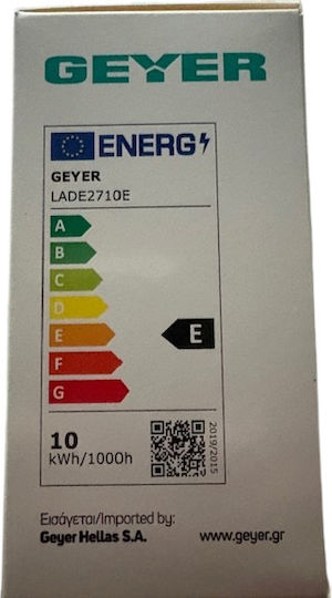 Geyer Λάμπα LED 10W 109mm για Ντουί E27 και Σχήμα A60 Ψυχρό Λευκό 1055lm