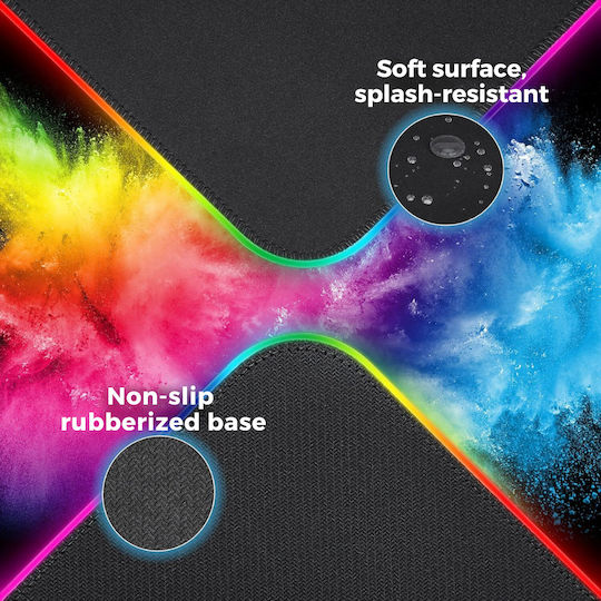 Luvlu Mouse Pad Gaming Profesional XXL Iluminare RGB 11 Moduri de Lumină LED 800x300x4mm Suprafață Moale Rezistentă la Stropire Bază din Cauciuc Antiderapantă Margini Cusute Cablu USB Inclus Negru