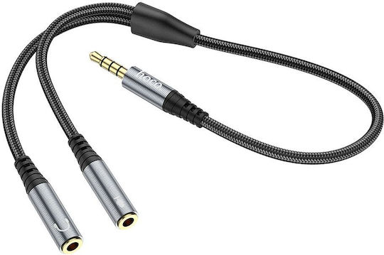 Hoco Hoco Audio Cable TRRS 3.5mm Male - 2x 3.5mm Female Gray Length 0.25m