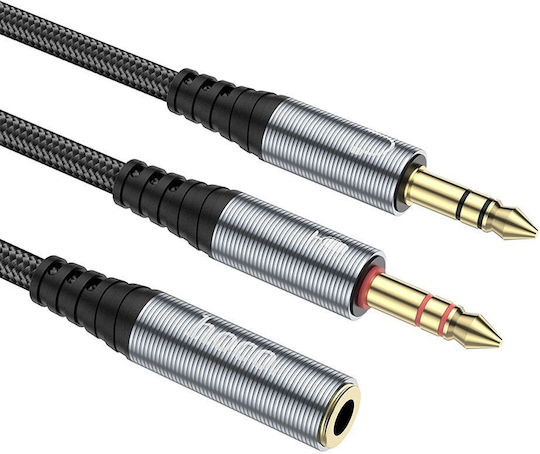 Hoco Hoco 3,5mm Klinkenkabel 3,5mm Stecker - 2x 3,5mm Buchse Grau 0,25m
