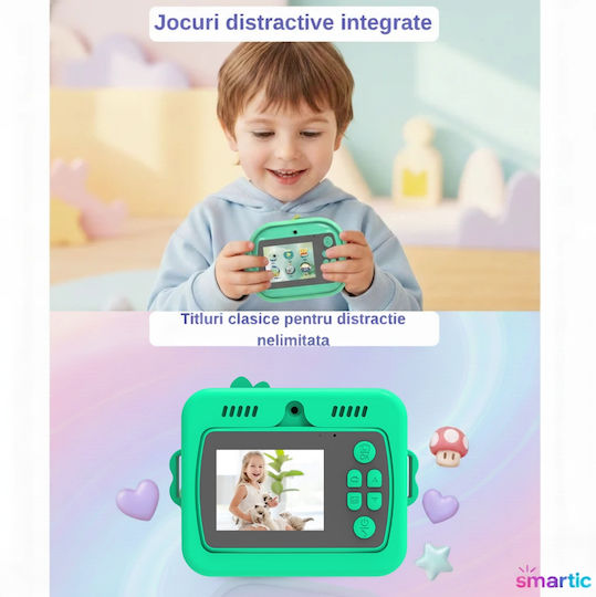 Smartic Cameră Pentru Copii Hd 1080p Rezoluție Baterie 1100mah Ecran 2.4 Inch Card Memorie 32 Gb Funcție Imprimare Instant 4 Jocuri 4 Role Imprimare Mp3 Mod Selfie 6 Markere