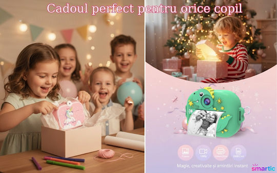 Smartic Cameră Pentru Copii Hd 1080p Rezoluție Baterie 1100mah Ecran 2.4 Inch Card Memorie 32 Gb Funcție Imprimare Instant 4 Jocuri 4 Role Imprimare Mp3 Mod Selfie 6 Markere