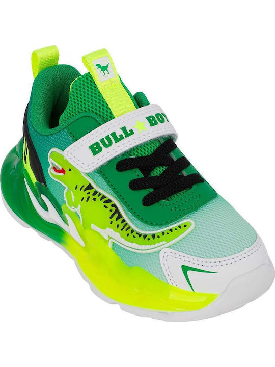 Παιδικά Sneakers Ανατομικά με Σκρατς & Φωτάκια Πράσινα