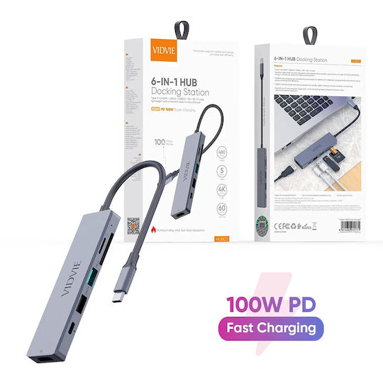 Vidvie USB-C Dockingstation für Laptop mit HDMI 4K PowerDelivery Silber