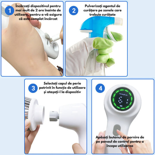 Perie Electrică Rotativă Curățare Eficientă Fără Efort Inco Multifuncțională Fără Fir Mâner Fix Afișaj Digital Lcd 7 Capete Diferite Suprafețe Variate 2 Viteze Reglabile Usb Tip-c Baterie Reîncărcabilă 2500mah Viteză 450 Rpm Albă