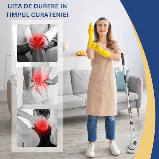 Perie Electrică Rotativă Curățare Eficientă Inco Multifuncțională Fără Fir Mâner Extensibil Afișaj Digital Lcd 9 Capete Diferite Suprafețe Diverse 3 Viteze Reglabile Usb Tip-c Baterie Reîncărcabilă 2500mah Baterie Albă