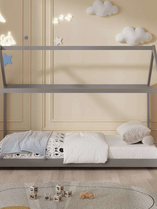 Pat Pentru Copii Clasic Single Cu Saltea Gri 90x190cm
