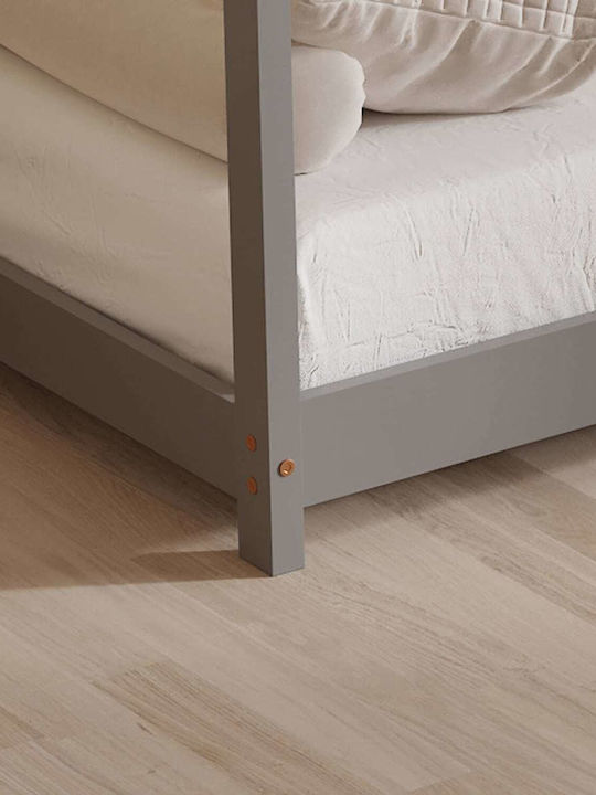 Pat Pentru Copii Clasic Single Cu Saltea Gri 90x190cm