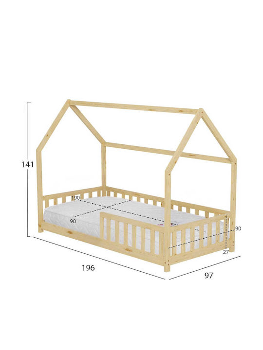 Pat pentru Copii Single cu Saltea Bej 90x190cm