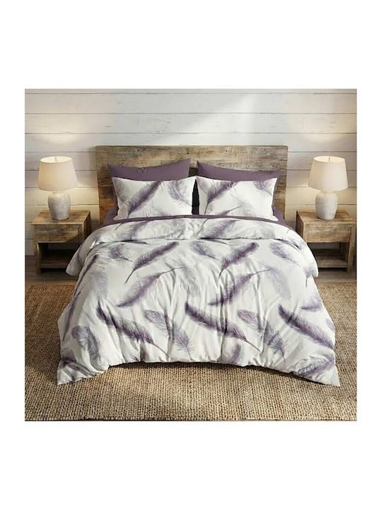 Pucioasa Set Husă de Pilotă Dublă cu 4 Fețe de Pernă & 1 Cearsaf 200x220 Violet