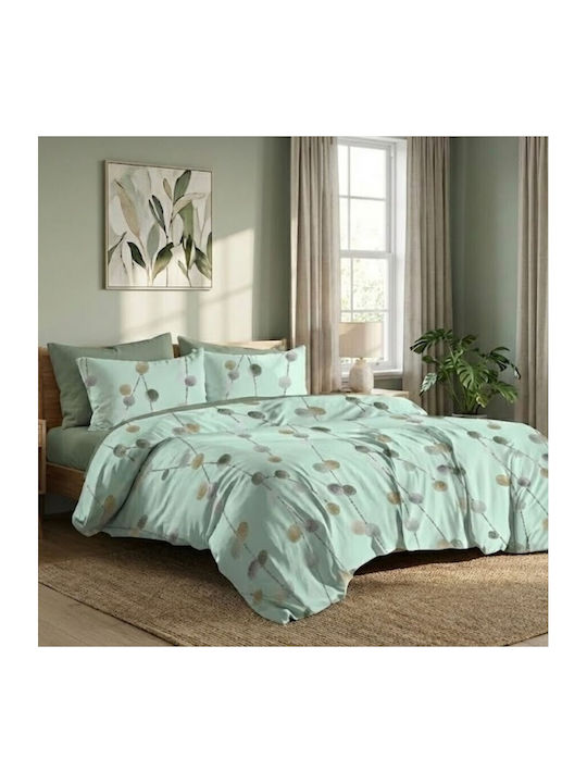 Pucioasa Set Husă de Pilotă Dublă cu 4 Fețe de Pernă & 1 Cearsaf 200x220 Verde