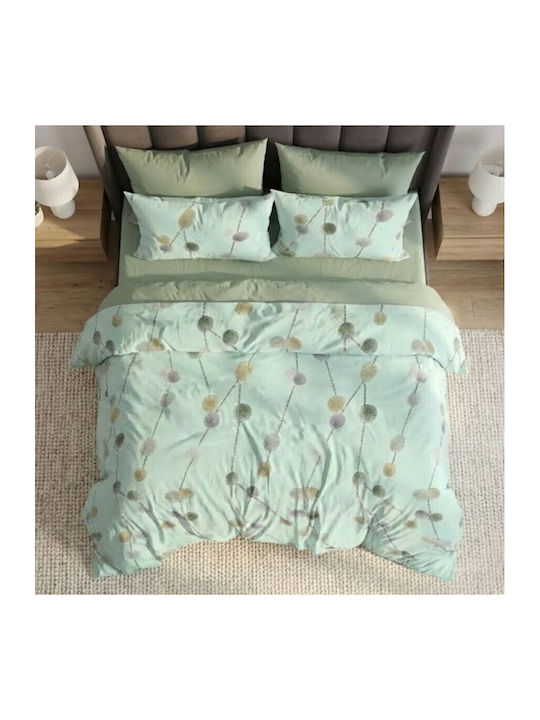 Pucioasa Set Husă de Pilotă Dublă cu 4 Fețe de Pernă & 1 Cearsaf 200x220 Verde