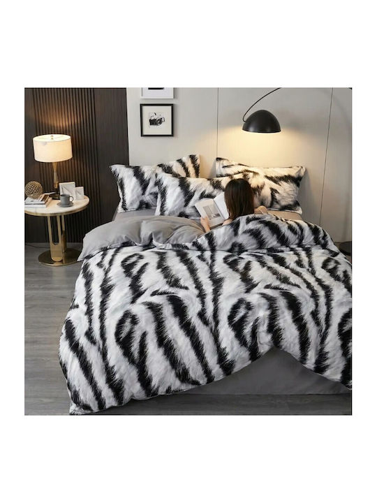 Pucioasa Set Husă de Pilotă Dublă cu 4 Fețe de Pernă & 1 Cearsaf 200x220 Black And White