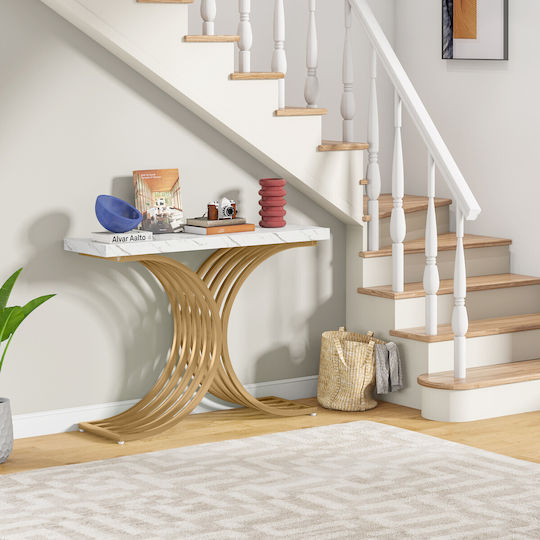 Consolă Metalică cu Suprafață din Marmură White/gold L105xL30xH80buc