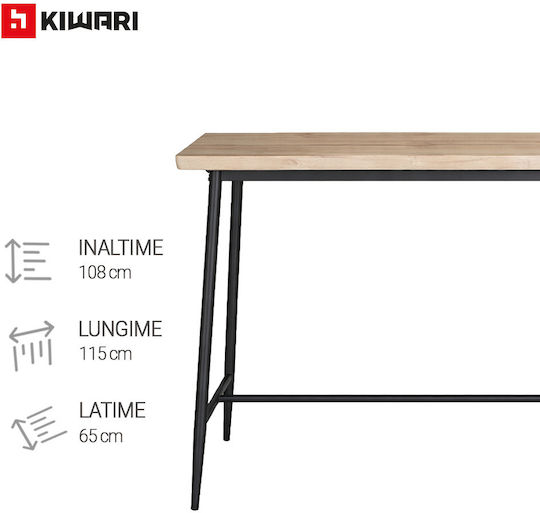 Aven Masă Bar Din Lemn Cu Ramă Metalică Neagră/Stejar 115x65x108cm