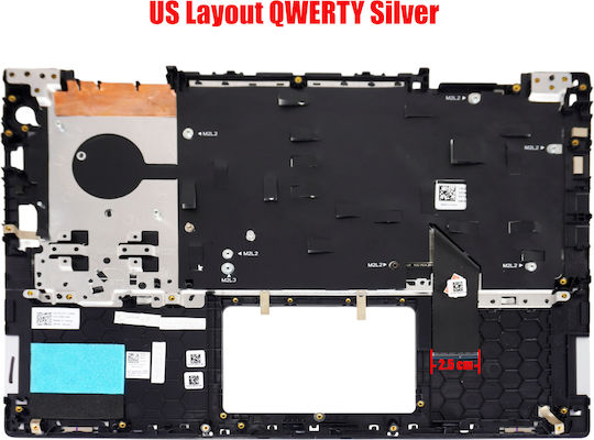 Laptop Keyboard Palmrest Dell Inspiron 14 5482 14 5485 5491 2-in-1 5481 1wp11 41kvj 041kvj Ctpk0 0ctpk0 310mw 0310mw 4k3r3 04k3r3 9294m 09294m 460.0f90e.0001 Vgr8n V04yj US Silver Code 40824uspalm