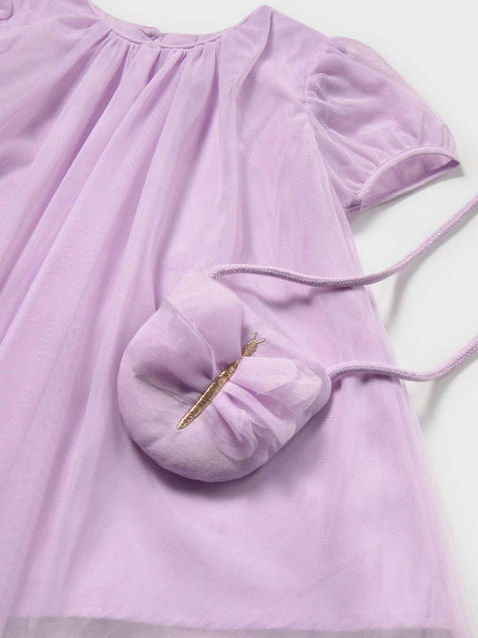 Mädchenkleid Kurzärmelig Tüll Set aus 2 mit Zubehör Flieder
