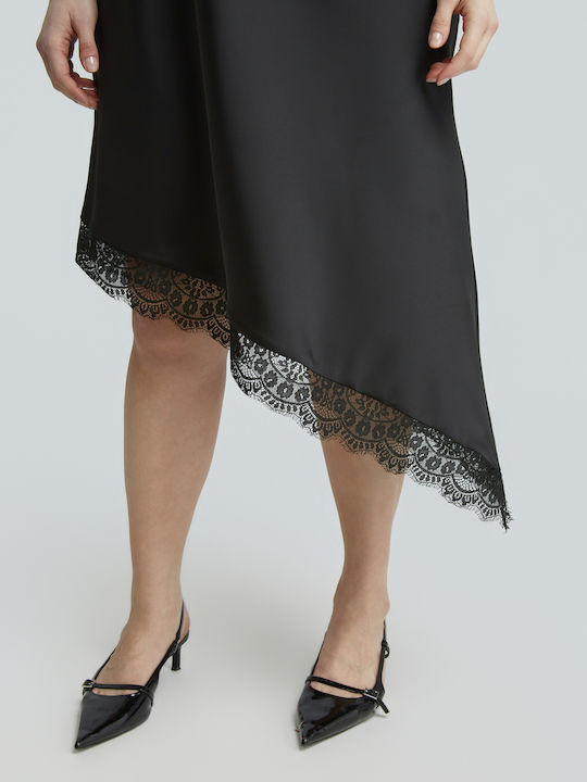 Rochie De Vară De Seară Jupon Din Satin Cu Dantelă Neagră
