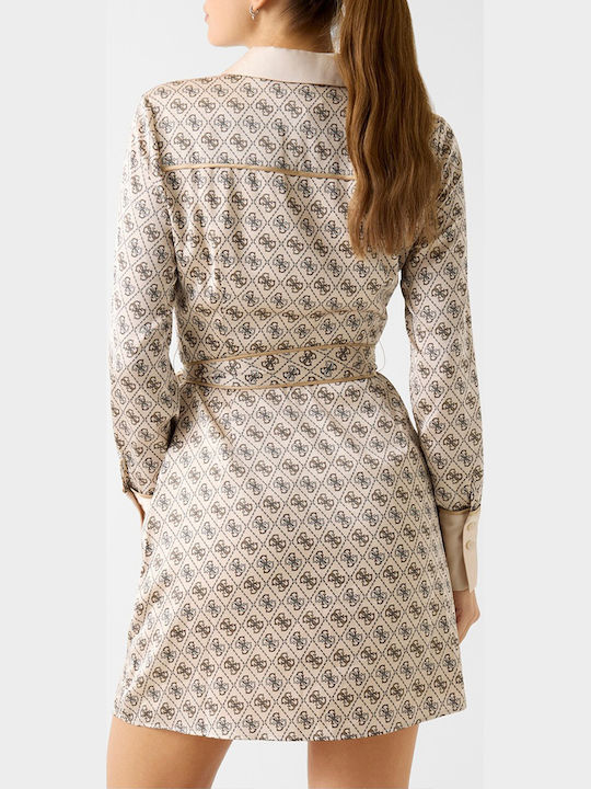 Mini Shirt Dress Satin Wrap Ecru
