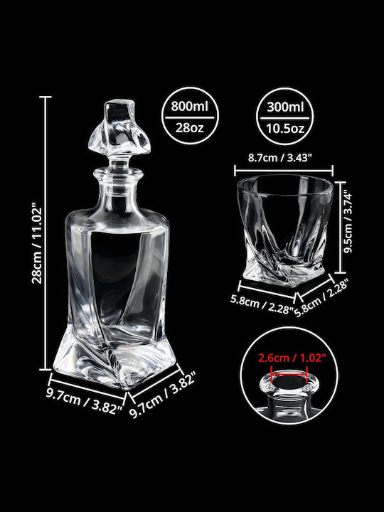 Belle Vous Sticlă Carafă de Servire Whiskey 28buc cu Dop și Pahare Transparentă 800ml 1buc