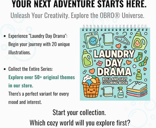 Obro Thick Page Coloring Book – Laundry Day Drama Whimsical Style Coco Wyo Relaxation Adults