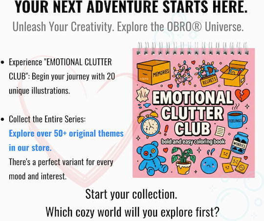 Obro Thick Page Coloring Book – Emotional Clutter Club Whimsical Coco Wyo Style Stress Relief Adults