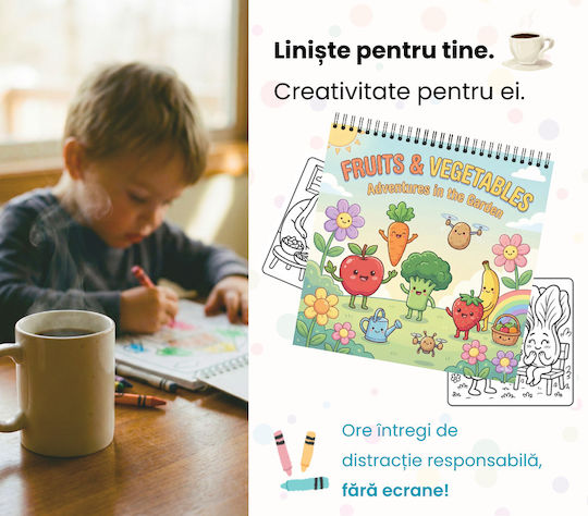 Obro Carte De Colorat Pentru Copii Fructe Și Legume Amuzante 40 Ilustrații Pagini Groase 21 X 21 Cm