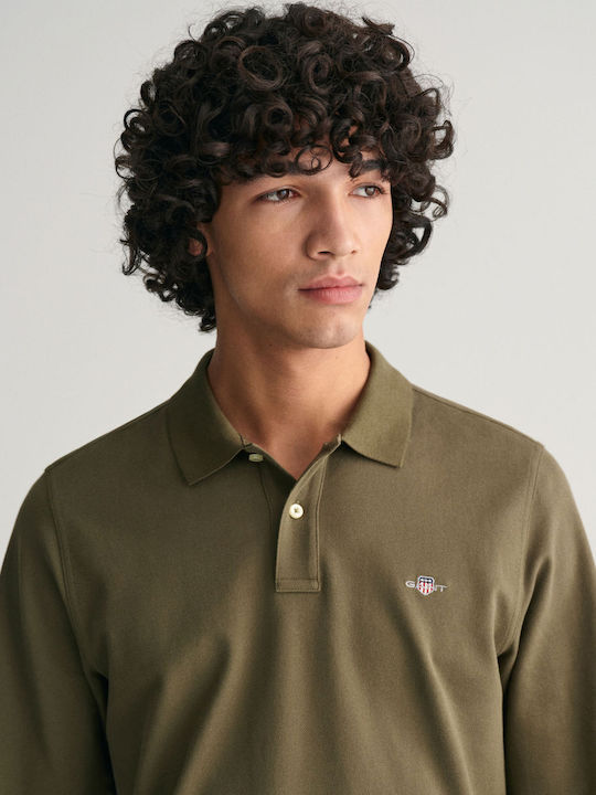 Shield Pique Long Sleeve Blouse Khaki