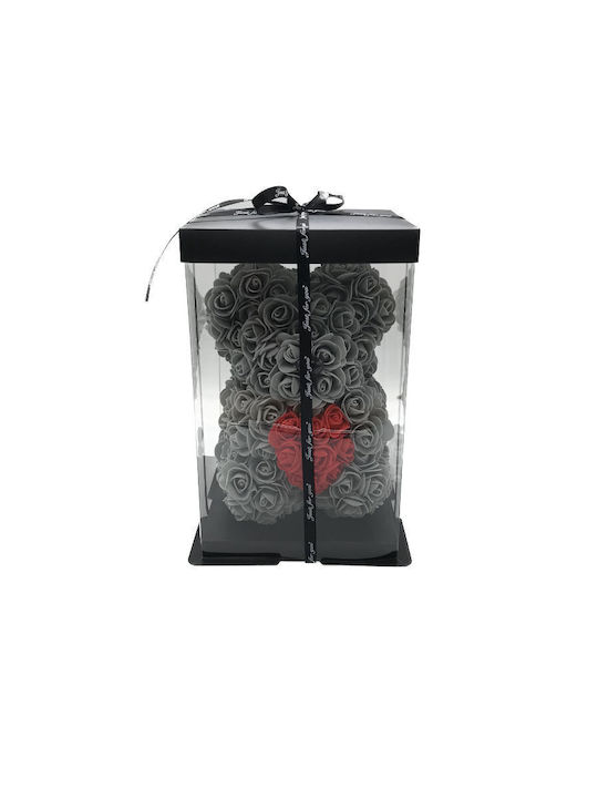 Künstlicher Teddybär mit Rosen in Grau Rote Herz B401