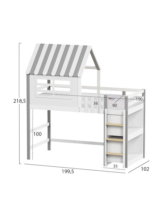 Kinderbett Hochbett Einzeln mit Matratze Weiß 90x190cm