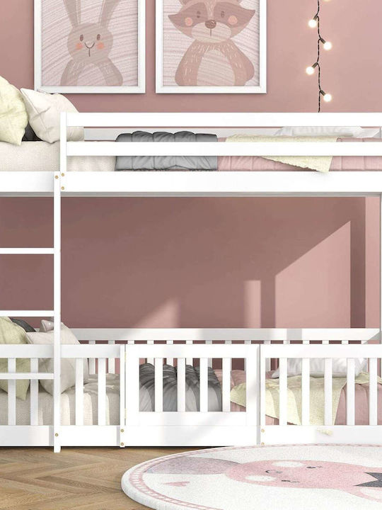 Pat Pentru Copii Tip Loft Bed Single Alb Cu Saltea 90x190cm