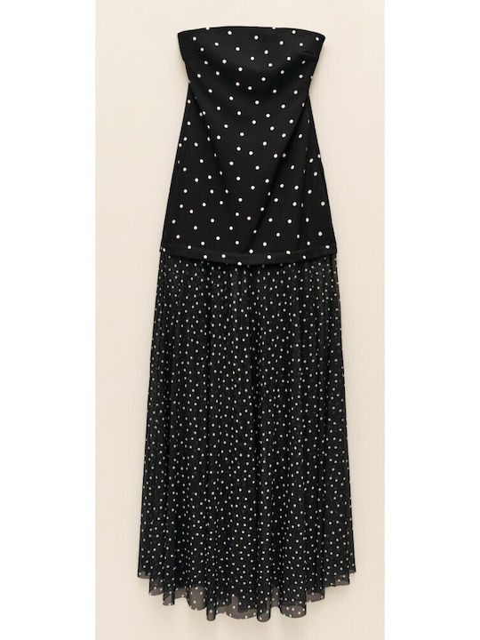 Summer Maxi Dress for Wedding / Christening Strapless with Tulle Black