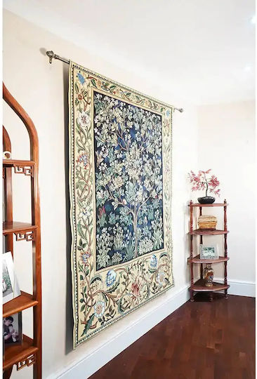 Signare Decorative Tapestry Handmade Blue Made of Fabric 197x139cm