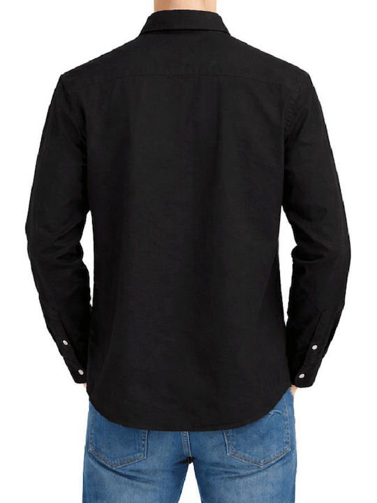 Jack & Jones Λινό Πουκάμισο Μαύρο