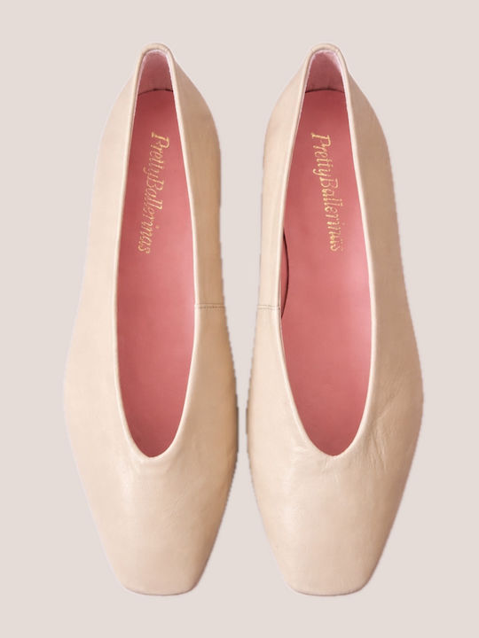 Camille Leather Women's Ballerina Shoes In Beige Color