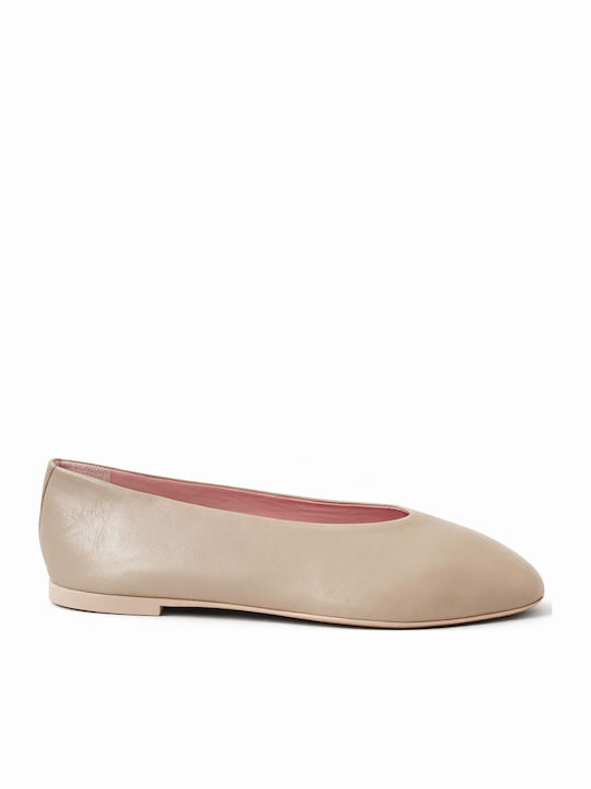 Camille Leather Women's Ballerina Shoes In Beige Color