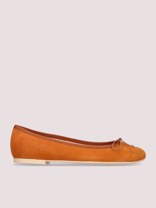 Nicole Suede Women's Ballerina Shoes in Orange Color