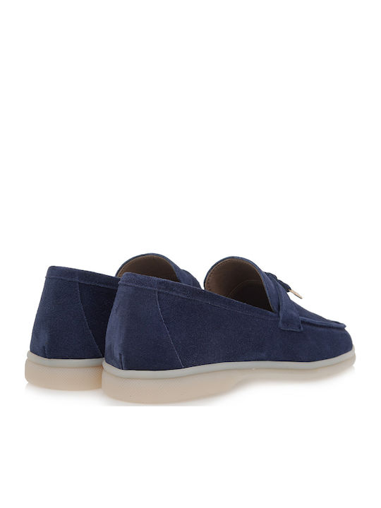 Leather Women's Loafers in Navy Blue Color