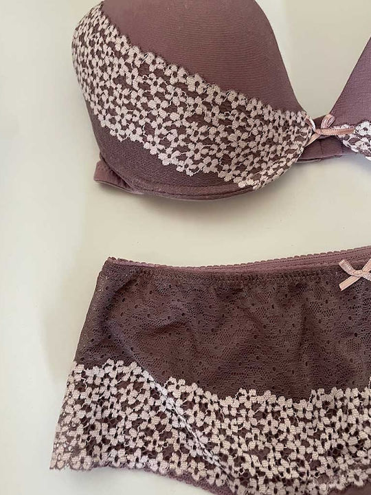 Jadea Δαντελένιο Σετ Εσωρούχων Σουτιέν με Boxer Σάπιο Μήλο
