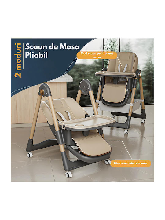 Qova Pliabil Scaun de Masă pentru Copii 3 în 1 cu Cadru Metalic Gri