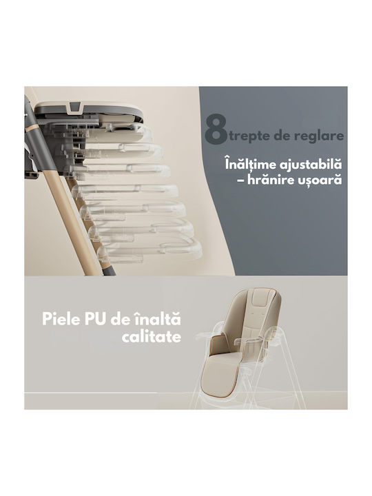 Qova Pliabil Scaun de Masă pentru Copii 3 în 1 cu Cadru Metalic Gri